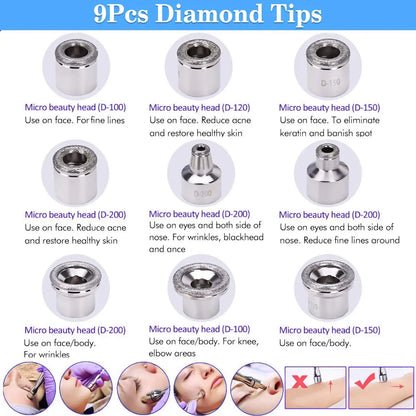 Máquina Microdermoabrasão Diamante Profissional - 65-68cmHg com 9 Pontas para Esfoliação Facial
