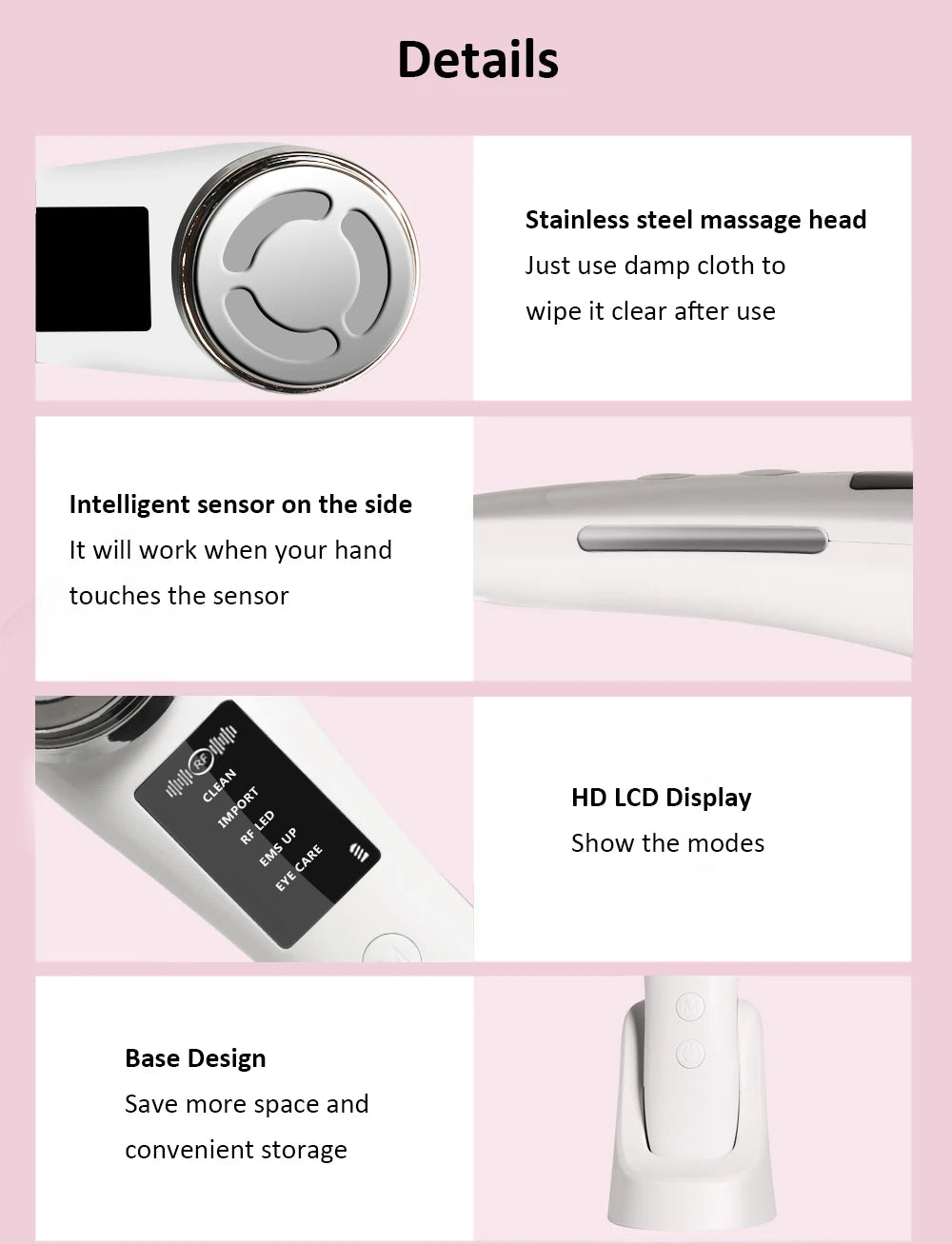 Massageador Facial Mesoterapia 8 em 1 - Radiofrequência EMS Lifting Firmeza LED Cuidados Pele