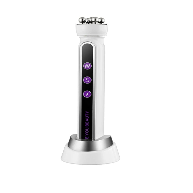 Massageador Facial EMS Aquecido com LED - Roller Rotativo Fototerapia Redução Poros Linhas Finas