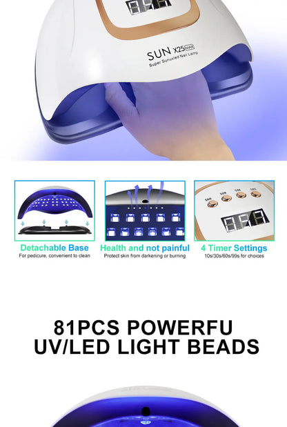 SUN X25MAX 81LED Lâmpada UV para Secagem de Unhas Cura Rápida Todo Verniz Gel para Unhas Secador de Luz UV Profissional Potente Salão de Manicure