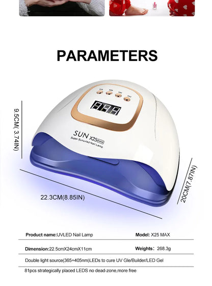 SUN X25MAX 81LED Lâmpada UV para Secagem de Unhas Cura Rápida Todo Verniz Gel para Unhas Secador de Luz UV Profissional Potente Salão de Manicure