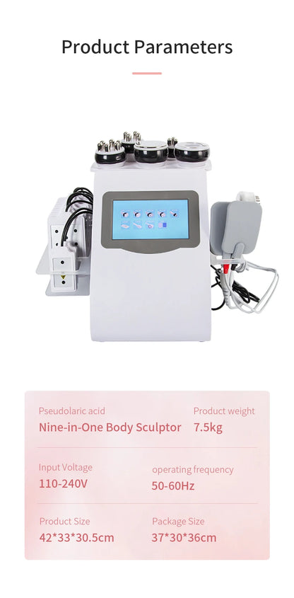 Máquina Multifuncional 9 em 1 - Cavitação 40K Radiofrequência Vácuo Laser Ultrassónica Modelagem Corporal