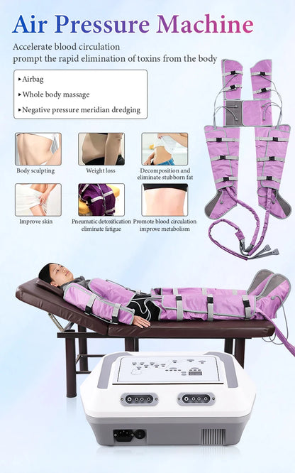 Máquina Pressoterapia Profissional 2024 - Massagem Linfática Braços Pernas Cintura Compressão Ar