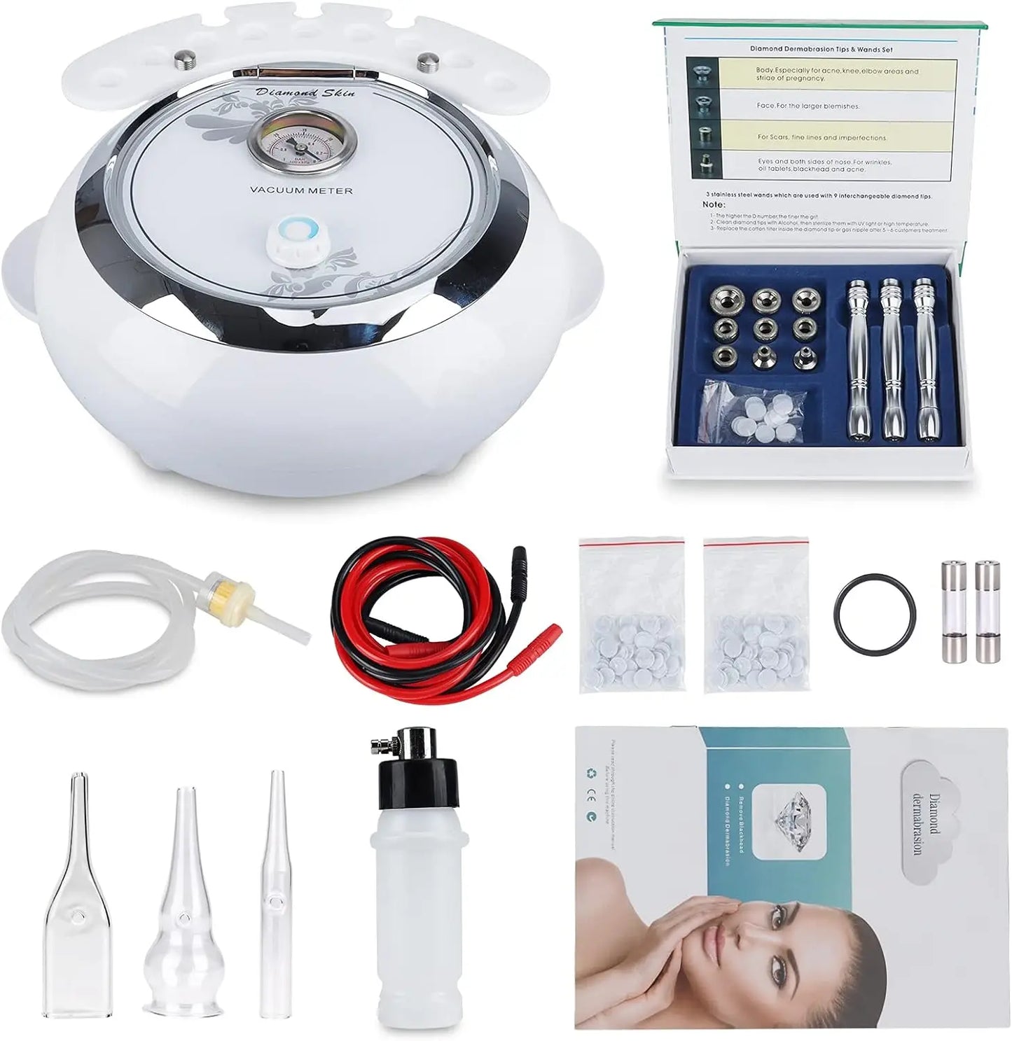 Máquina 3 em 1 Microdermoabrasão Diamante - Equipamento Profissional 65-68cmHg para Cuidados Faciais