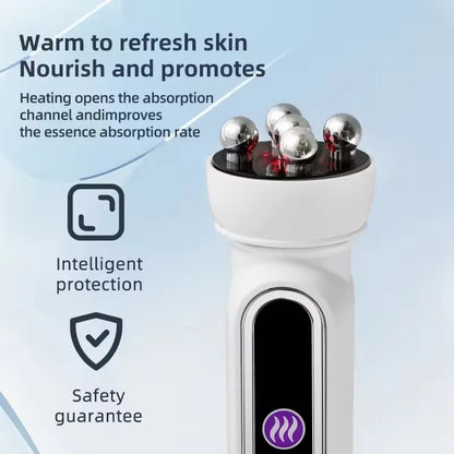 Massageador Facial EMS Aquecido com LED - Roller Rotativo Fototerapia Redução Poros Linhas Finas