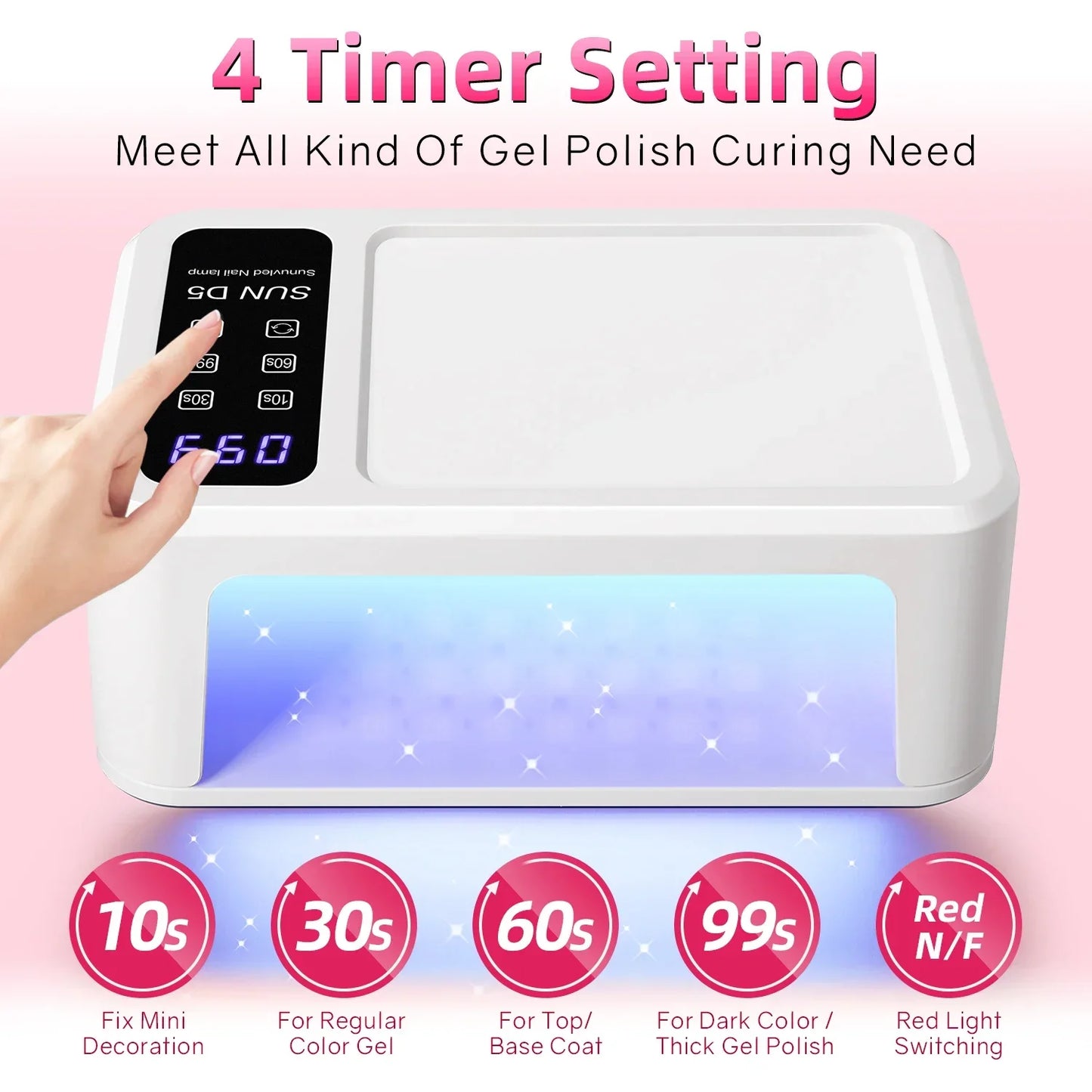 140 Contas Lâmpada Profissional UV LED para Unhas 480W Lâmpada de Cura Rápida de Verniz Gel com Tela de Display LCD Sensor Inteligente