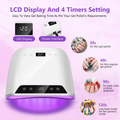 Lâmpada de Secagem de Unhas Profissional UV LED para Manicure 72LEDS Máquina de Secagem de Verniz Gel para Unhas com Sensor Automático Ferramenta de Salão de Manicure