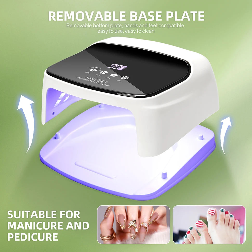 Lâmpada Profissional para Unhas 288W para Curar Gel Recarregável Lâmpada UV LED para Unhas Sem Fio 66LEDS Lâmpada de Secagem de Unhas com 4 Configurações de Temporizador