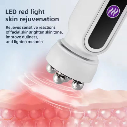 Massageador Facial EMS Aquecido com LED - Roller Rotativo Fototerapia Redução Poros Linhas Finas