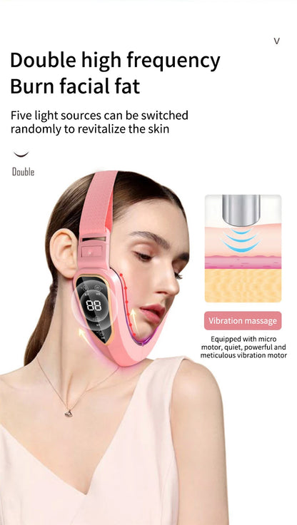 Dispositivo Lifting Facial LED Fototerapia - Massageador Vibracional Aquecido Papada Rosto V