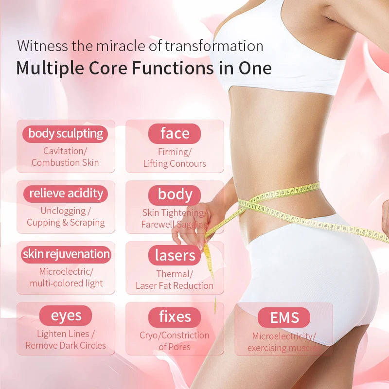 Máquina Multifuncional 9 em 1 - Cavitação 40K Radiofrequência Vácuo Laser Ultrassónica Modelagem Corporal