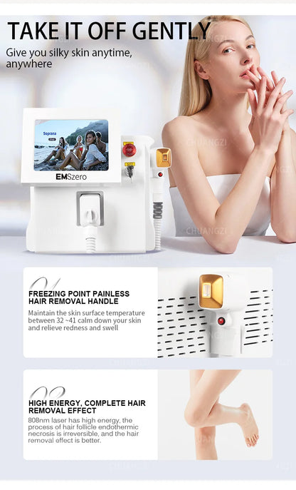 Máquina Depiladora Laser Diodo 808nm/755nm/1064nm - Pele Sensível Segura Indolor Depilação Permanente Alta Potência