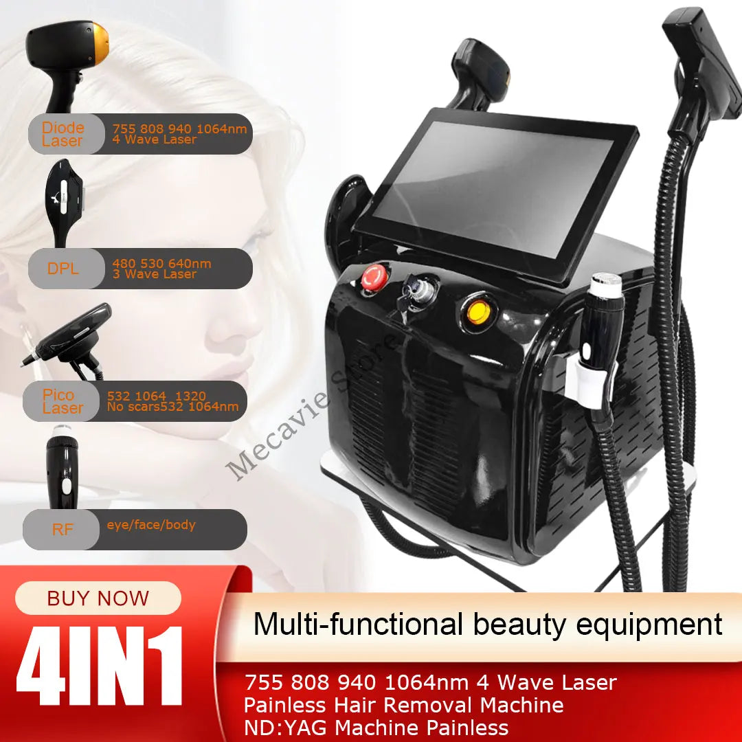 Máquina Laser 4 em 1 - Diodo Pico 808nm Peeling Carbono RF IPL Remoção Tatuagens
