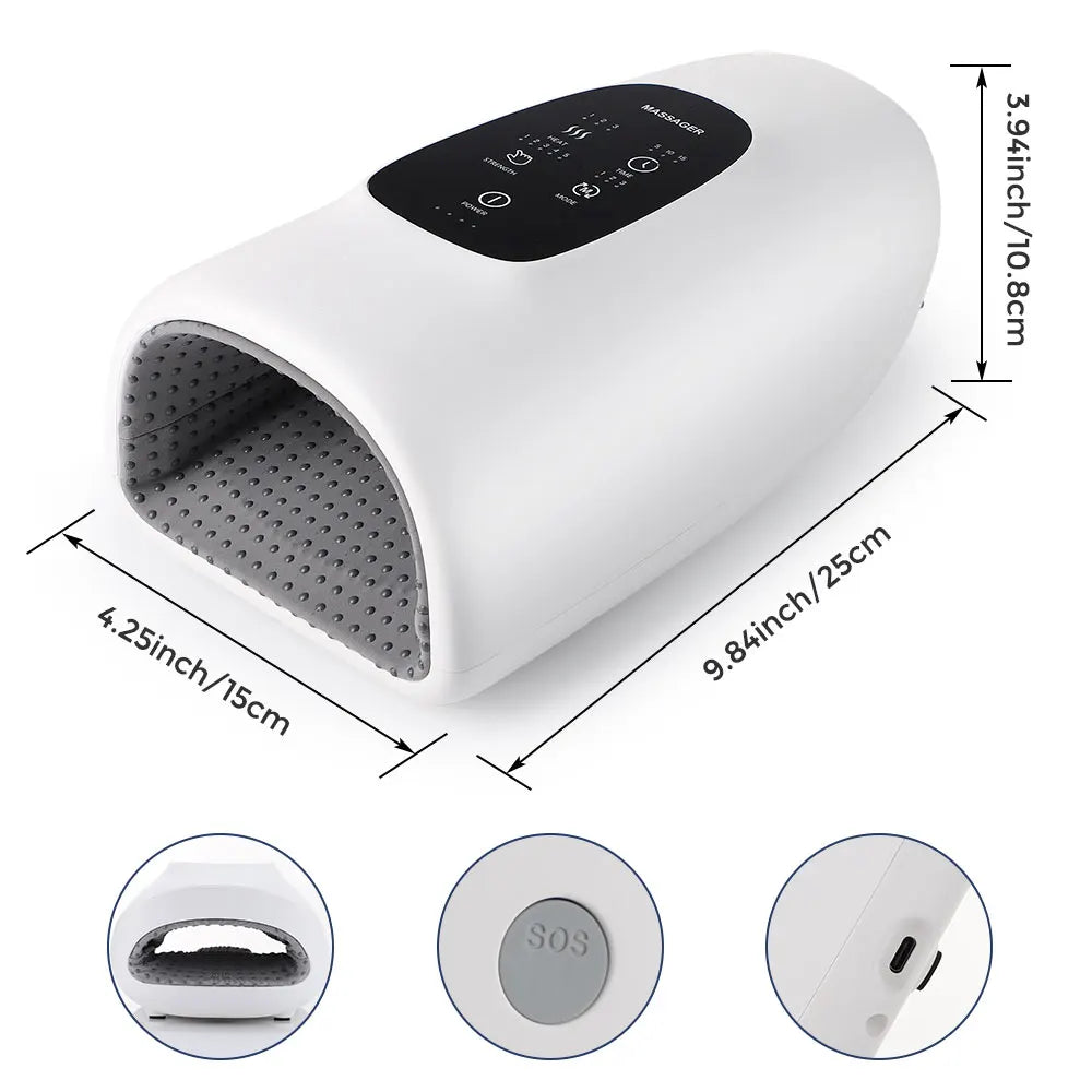 Massageador Inteligente de Mãos Sem Fios - Pressão de Ar, Vibração e Compressão Térmica