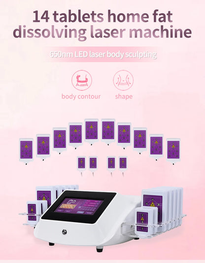 Máquina Laser Profissional Redução de Gordura - Equipamento Anticelulite com 14 Almofadas