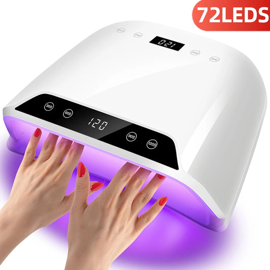 Lâmpada de Secagem de Unhas Profissional UV LED para Manicure 72LEDS Máquina de Secagem de Verniz Gel para Unhas com Sensor Automático Ferramenta de Salão de Manicure