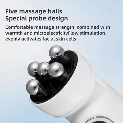Massageador Facial EMS Aquecido com LED - Roller Rotativo Fototerapia Redução Poros Linhas Finas