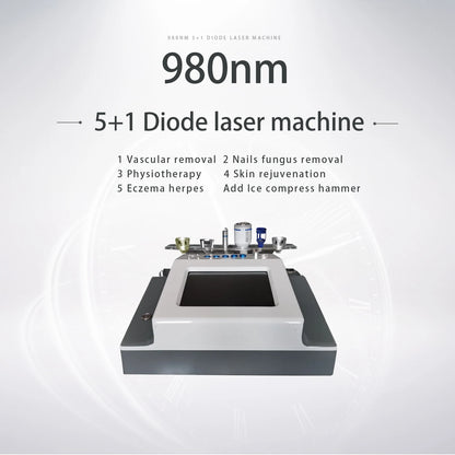 Newest 6 in 1 980nm Diode Laser Therapy Machine Vascular Removal Spider Vein Removal Machine Nail Fungus Laser Onychomycosis