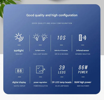 Lâmpada para Unhas 86W UV LED Luz Vermelha com Sensor Inteligente - Secador Portátil de Cura Rápida de Verniz Gel para Uso Doméstico e Salão