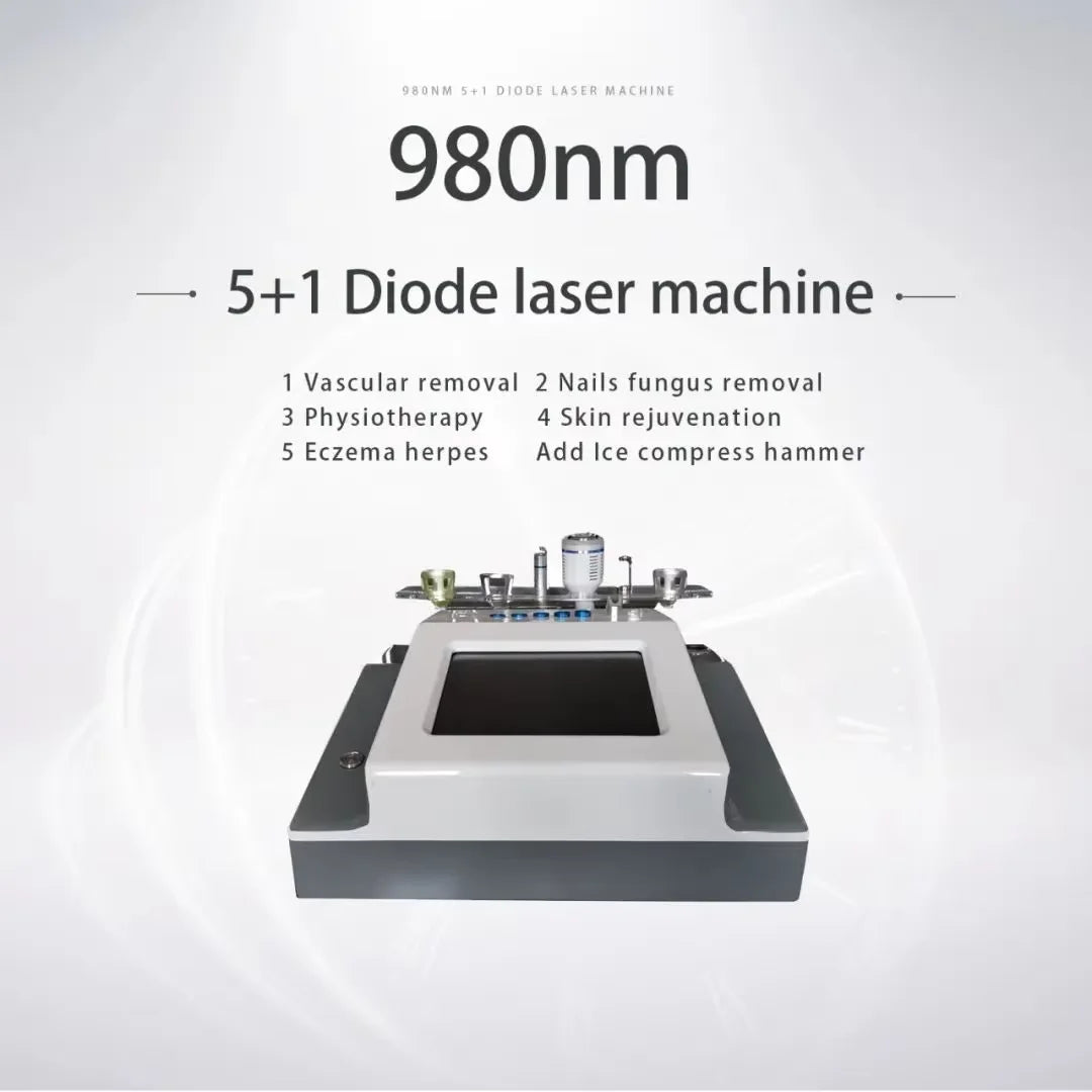 Newest 6 in 1 980nm Diode Laser Therapy Machine Vascular Removal Spider Vein Removal Machine Nail Fungus Laser Onychomycosis