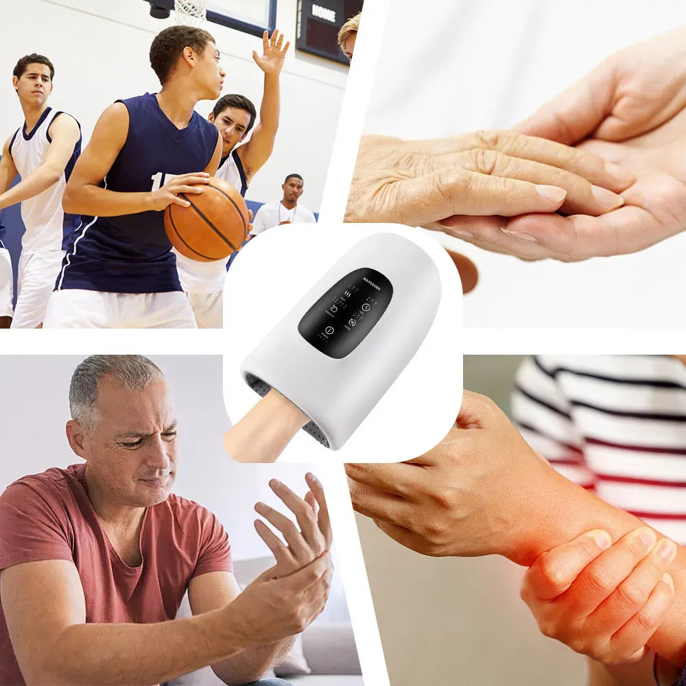 Massageador Inteligente de Mãos Sem Fios - Pressão de Ar, Vibração e Compressão Térmica