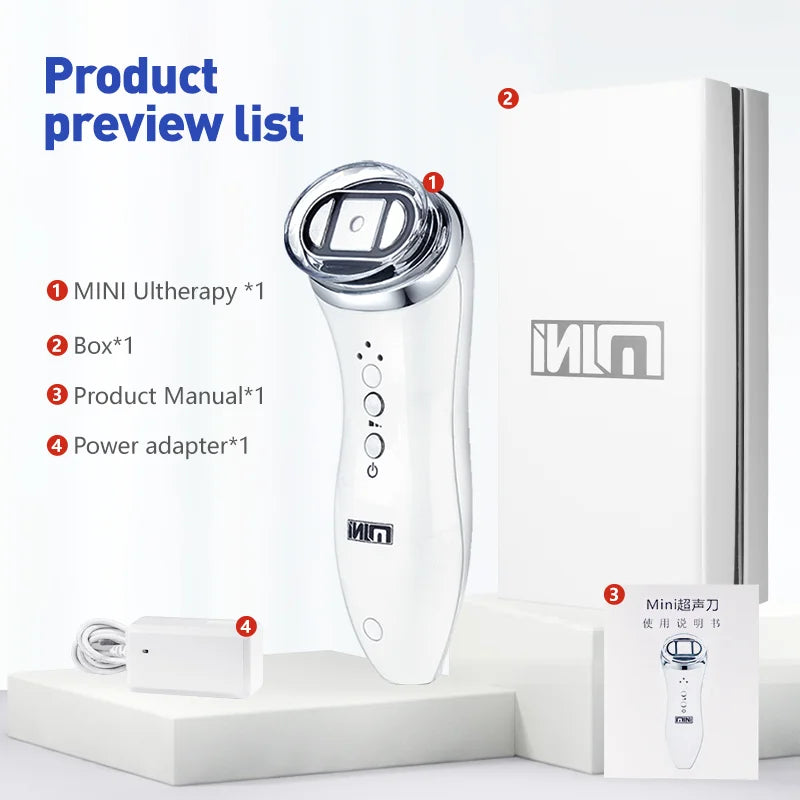 Mini Máquina HIFU Facial para Mulheres - Rejuvenescimento Profissional Queixo Pescoço Olhos Anti-Envelhecimento Aquecimento Portátil