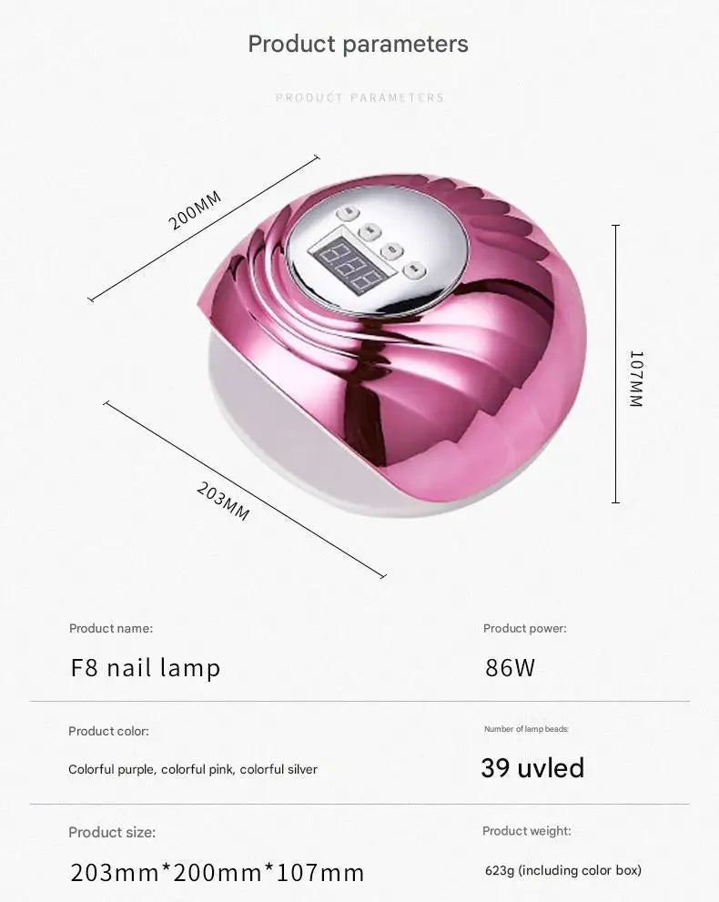 Lâmpada para Unhas 86W UV LED Luz Vermelha com Sensor Inteligente - Secador Portátil de Cura Rápida de Verniz Gel para Uso Doméstico e Salão