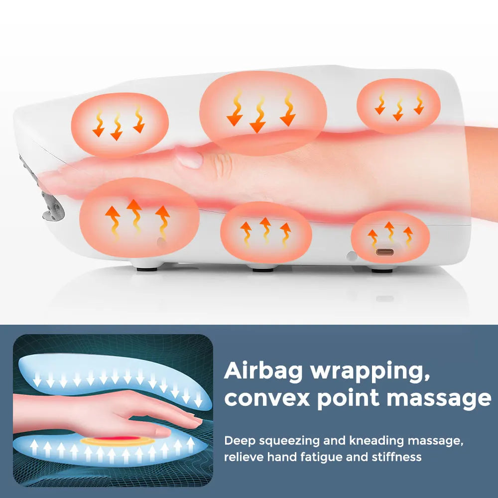Massageador Inteligente de Mãos Sem Fios - Pressão de Ar, Vibração e Compressão Térmica
