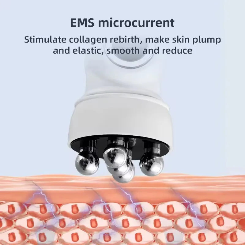 Massageador Facial EMS Aquecido com LED - Roller Rotativo Fototerapia Redução Poros Linhas Finas