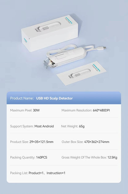 Dermatoscópio Eletrônico Câmera Couro Cabeludo - Analisador Pele Facial Profissional Microscópio Digital Ampliador Poros