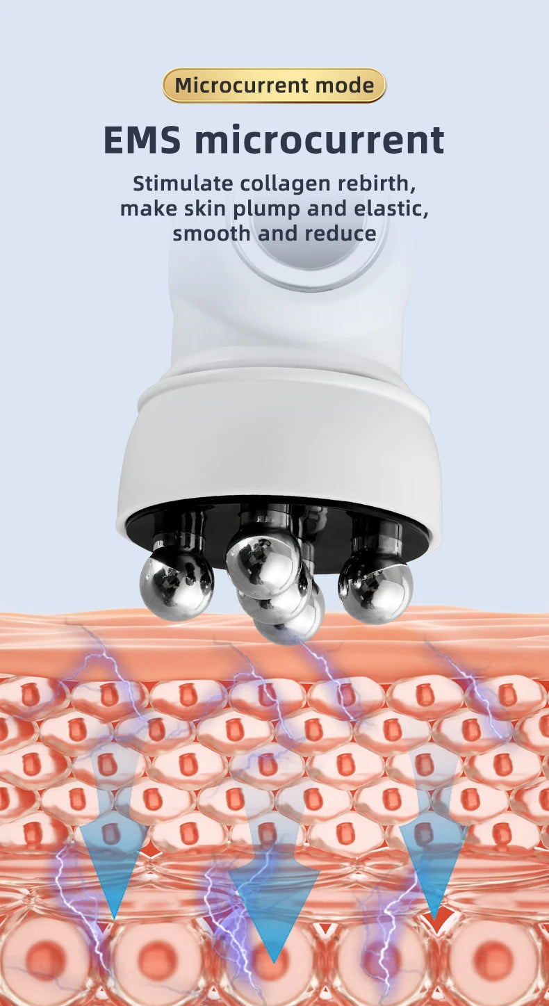 Massageador Facial EMS Aquecido com LED - Roller Rotativo Fototerapia Redução Poros Linhas Finas