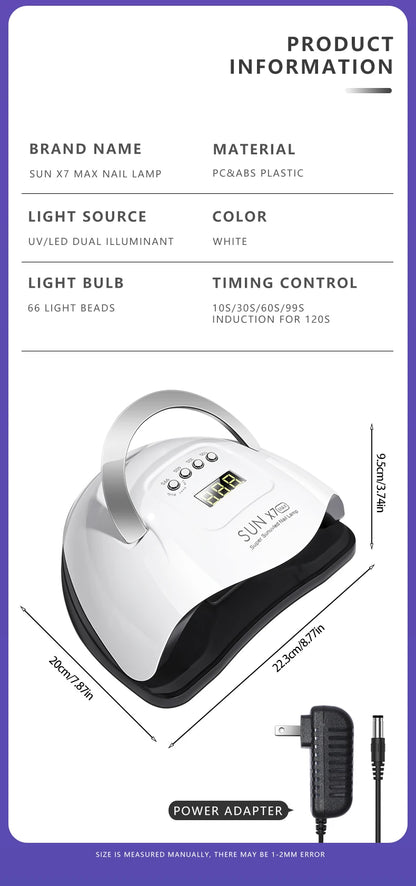 66 Contas da Lâmpada Fonte de Luz Dupla Lâmpada para Unhas,Secador de Unhas UV de Alta Potência para Todo Verniz Gel de Unhas, Luz de Fototerapia LED para Unhas de Salão