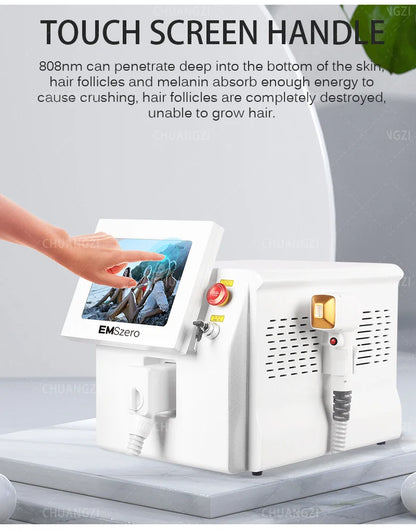 Máquina Depiladora Laser Diodo 808nm/755nm/1064nm - Pele Sensível Segura Indolor Depilação Permanente Alta Potência