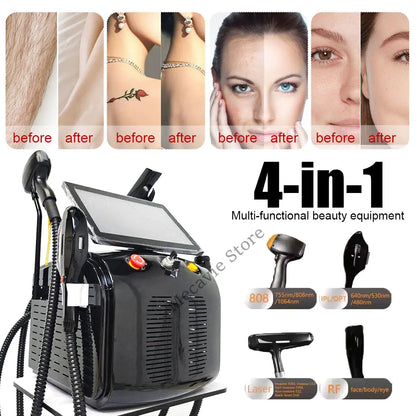 Máquina Laser 4 em 1 - Diodo Pico 808nm Peeling Carbono RF IPL Remoção Tatuagens