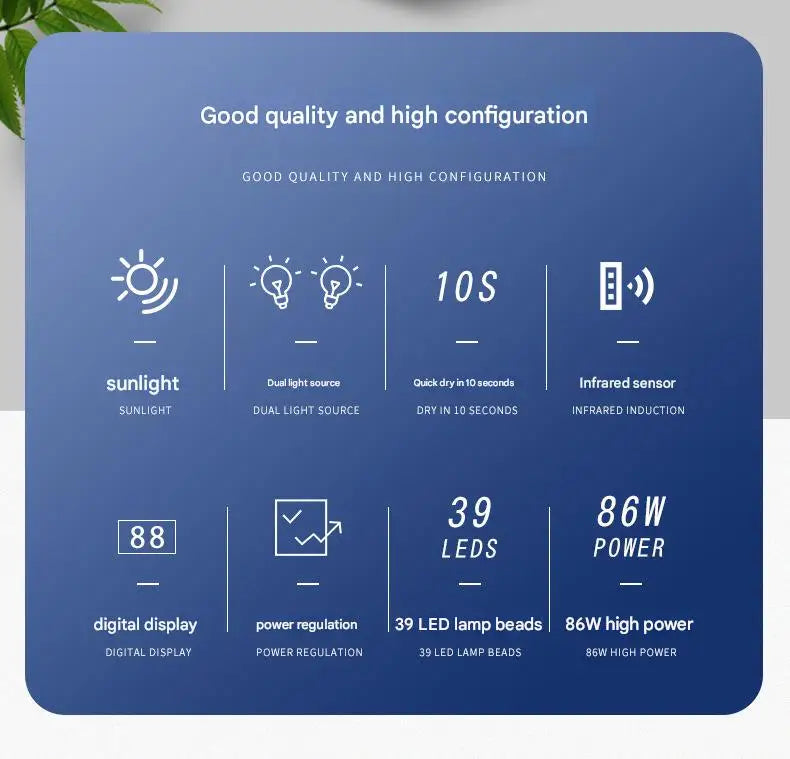 Lâmpada para Unhas 86W UV LED Luz Vermelha com Sensor Inteligente - Secador Portátil de Cura Rápida de Verniz Gel para Uso Doméstico e Salão
