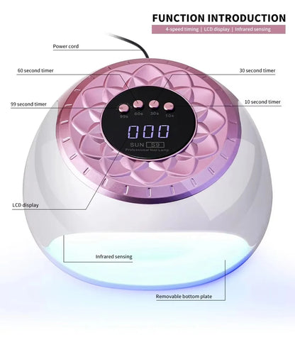 Lâmpada de Secagem de Unhas UV LED 268W Profissional Luz Secadora de Arte de Unhas UV para Unhas de Gel 57 Contas Lâmpada de Cura Rápida de Verniz Gel UV