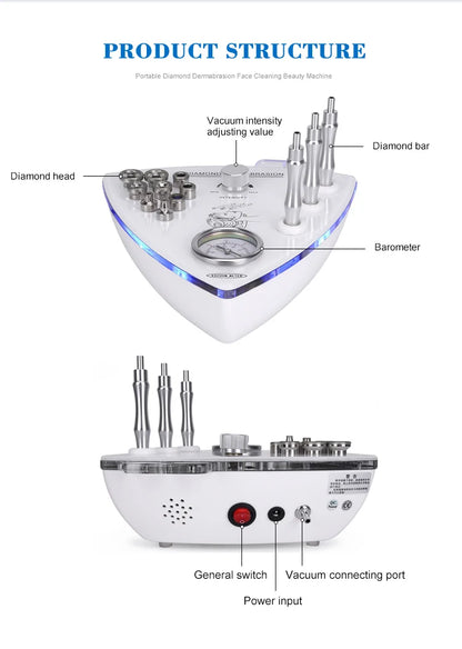 Máquina Microdermoabrasão Diamante Profissional - 65-68cmHg com 9 Pontas para Esfoliação Facial