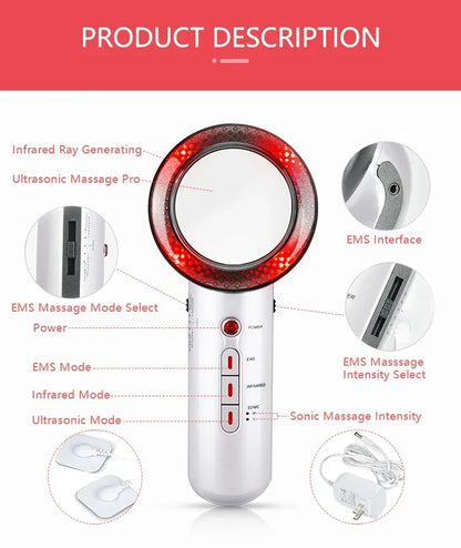 Massageador Ultrassónico 3 em 1 - Cavitação EMS Anti-Celulite com Infravermelho
