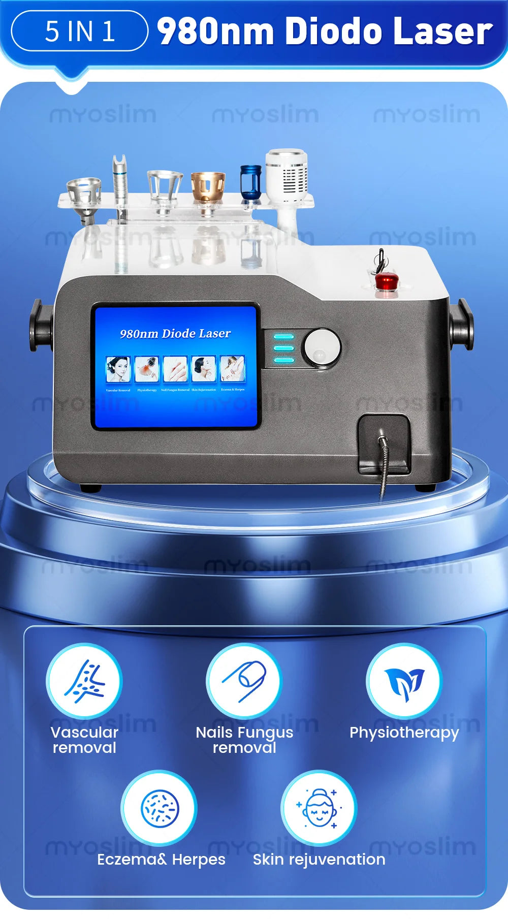 30W 5 in 1 980nm Diode Laser Blood Vessels Removal Nail Fungus 980 Diode Laser Vascular Removal Machine Remove Spider Veins