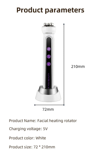 Massageador Facial EMS Aquecido com LED - Roller Rotativo Fototerapia Redução Poros Linhas Finas