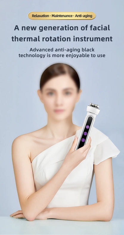 Massageador Facial EMS Aquecido com LED - Roller Rotativo Fototerapia Redução Poros Linhas Finas