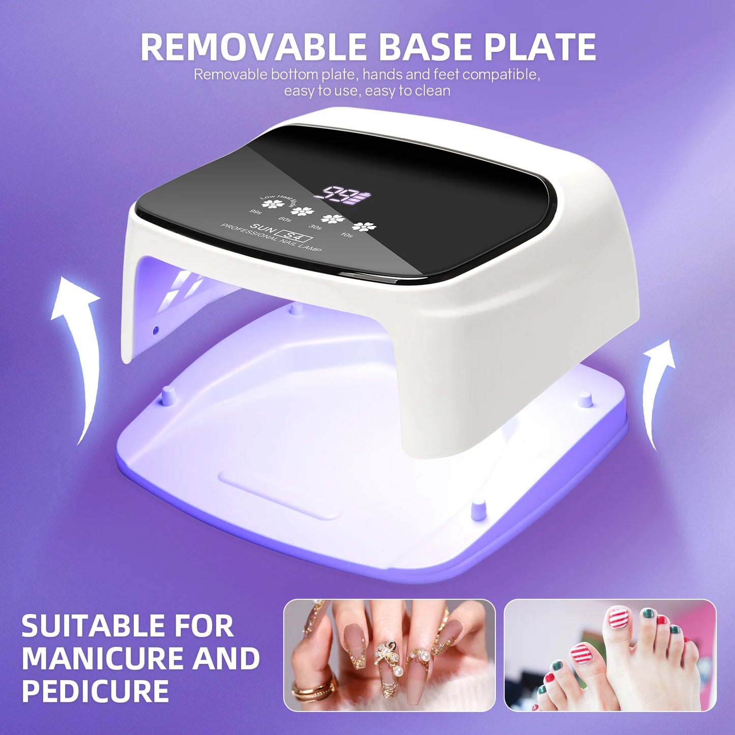 Lâmpada Profissional para Unhas 288W para Curar Gel Recarregável Lâmpada UV LED para Unhas Sem Fio 66LEDS Lâmpada de Secagem de Unhas com 4 Configurações de Temporizador