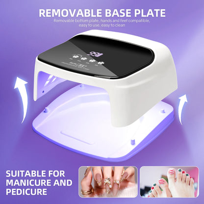 Lâmpada Profissional para Unhas 288W para Curar Gel Recarregável Lâmpada UV LED para Unhas Sem Fio 66LEDS Lâmpada de Secagem de Unhas com 4 Configurações de Temporizador