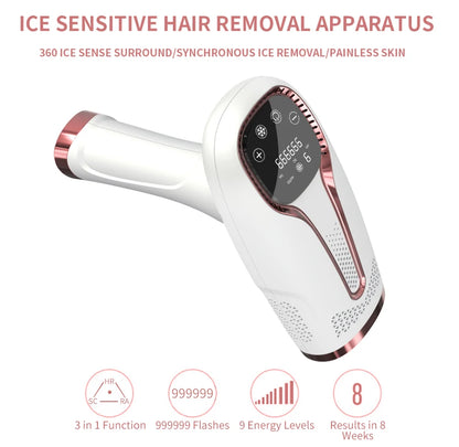 Depilador IPL Laser Feminino Profissional - Luz Pulsada Elétrico Rosto Corpo Biquíni 999.999 Flashes