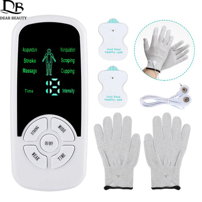 Estimulador Muscular Elétrico EMS - Luvas Massagem Elétrodos Terapia Meridiana Digital