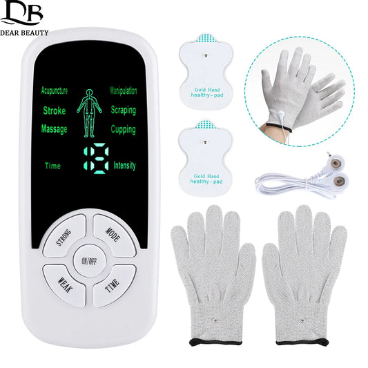 Estimulador Muscular Elétrico EMS - Luvas Massagem Elétrodos Terapia Meridiana Digital