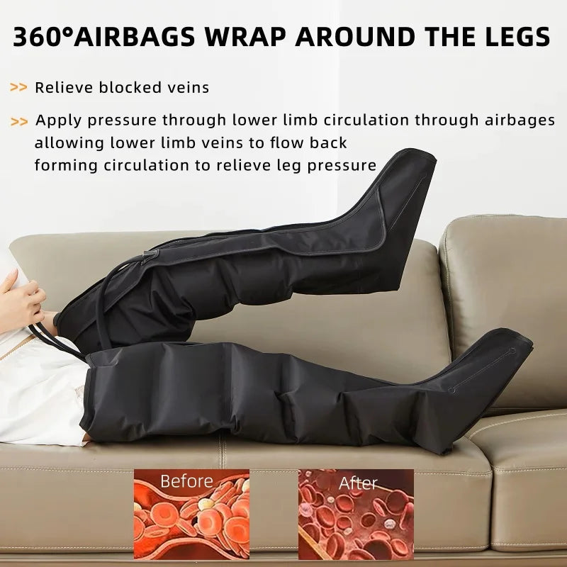 Botas Pressoterapia Pernas com Controlo Remoto - Massagem Compressão Pneumática Relaxamento Profundo