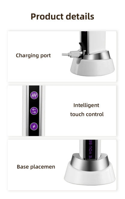 Massageador Facial EMS Aquecido com LED - Roller Rotativo Fototerapia Redução Poros Linhas Finas