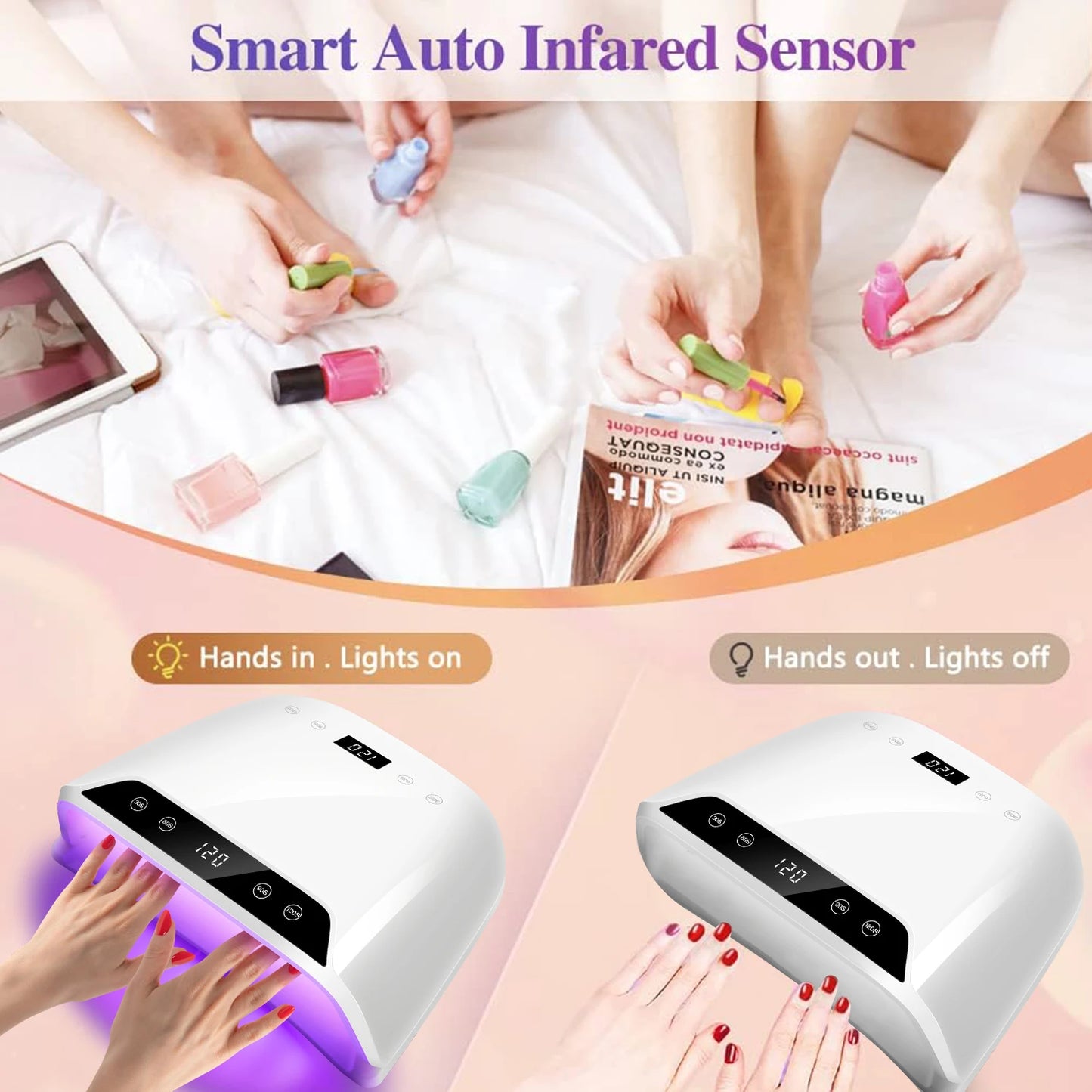 Lâmpada de Secagem de Unhas Profissional UV LED para Manicure 72LEDS Máquina de Secagem de Verniz Gel para Unhas com Sensor Automático Ferramenta de Salão de Manicure
