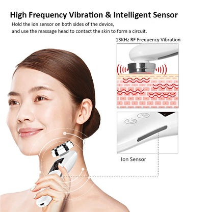Massageador Facial Mesoterapia 8 em 1 - Radiofrequência EMS Lifting Firmeza LED Cuidados Pele